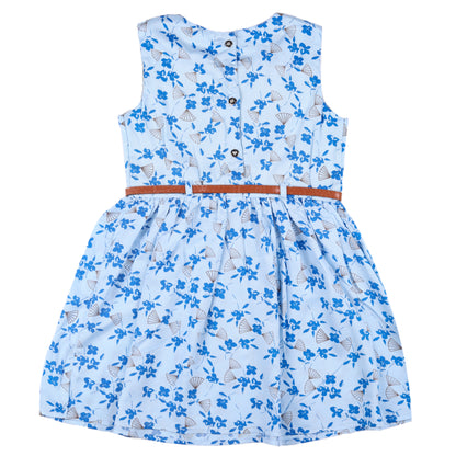 Blue Floral Print Princess Sleeveless Dress Vintage Look And Party Wear
