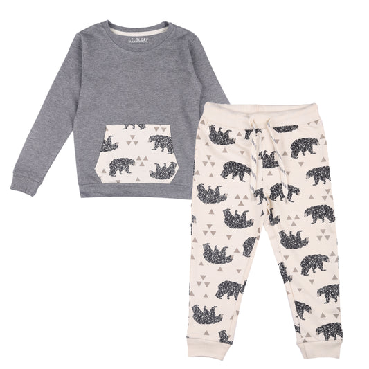 Bear In Jungle Baby Unisex Knitted Travelling Warmer And Loungewear Set with Belly Pocket