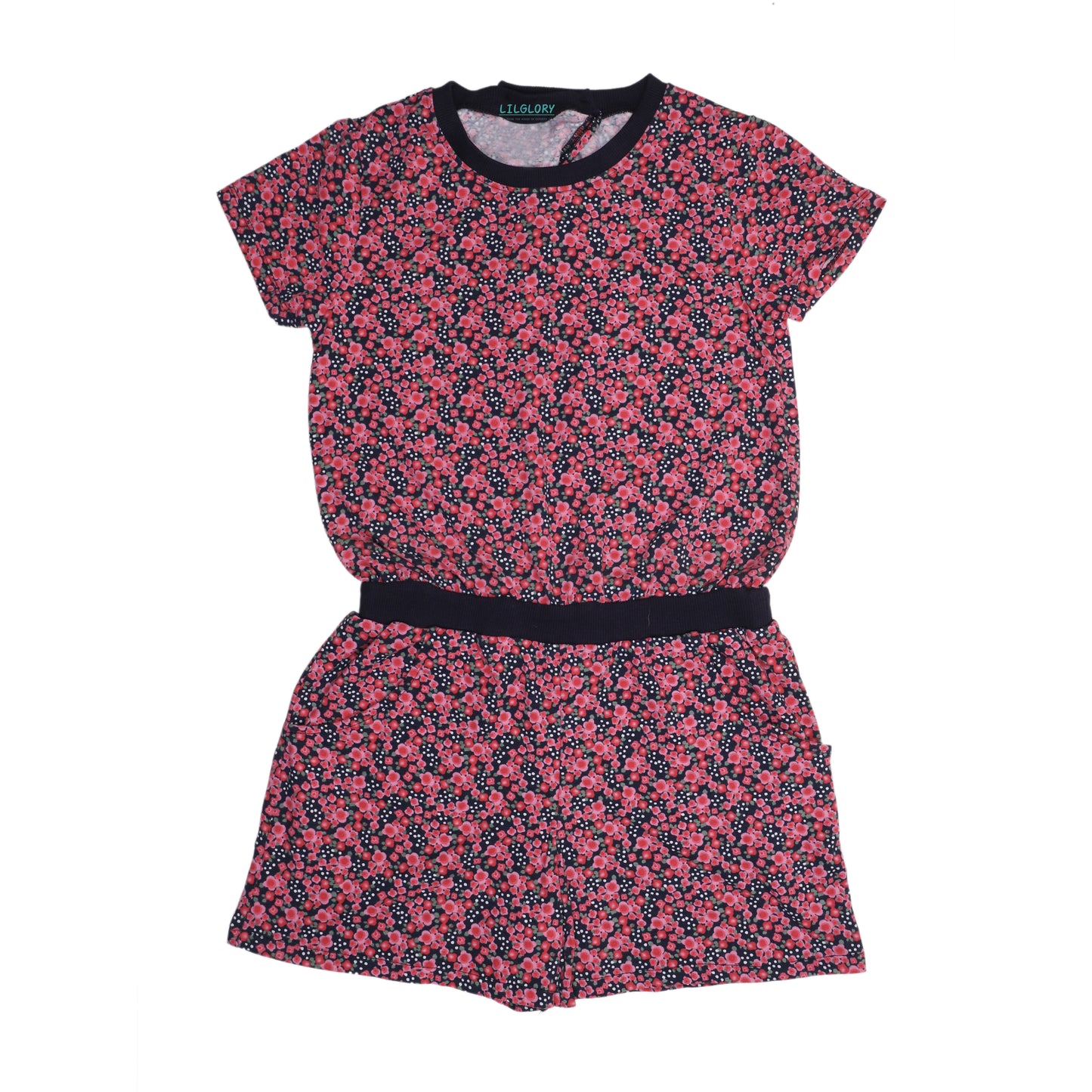Girls Pink Cotton Floral Playsuit