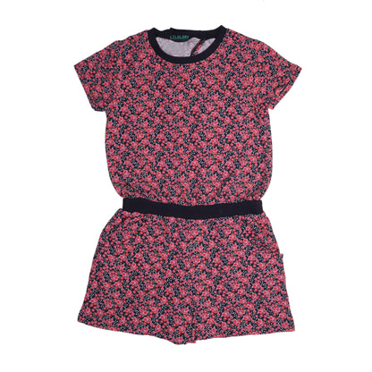 Girls Pink Cotton Floral Playsuit