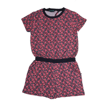 Girls Pink Cotton Floral Playsuit