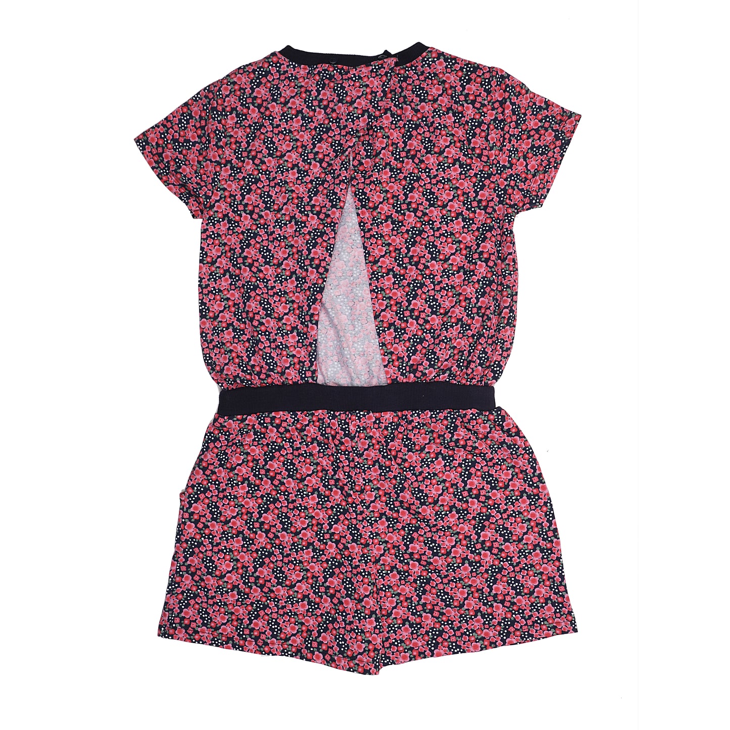 Girls Pink Cotton Floral Playsuit