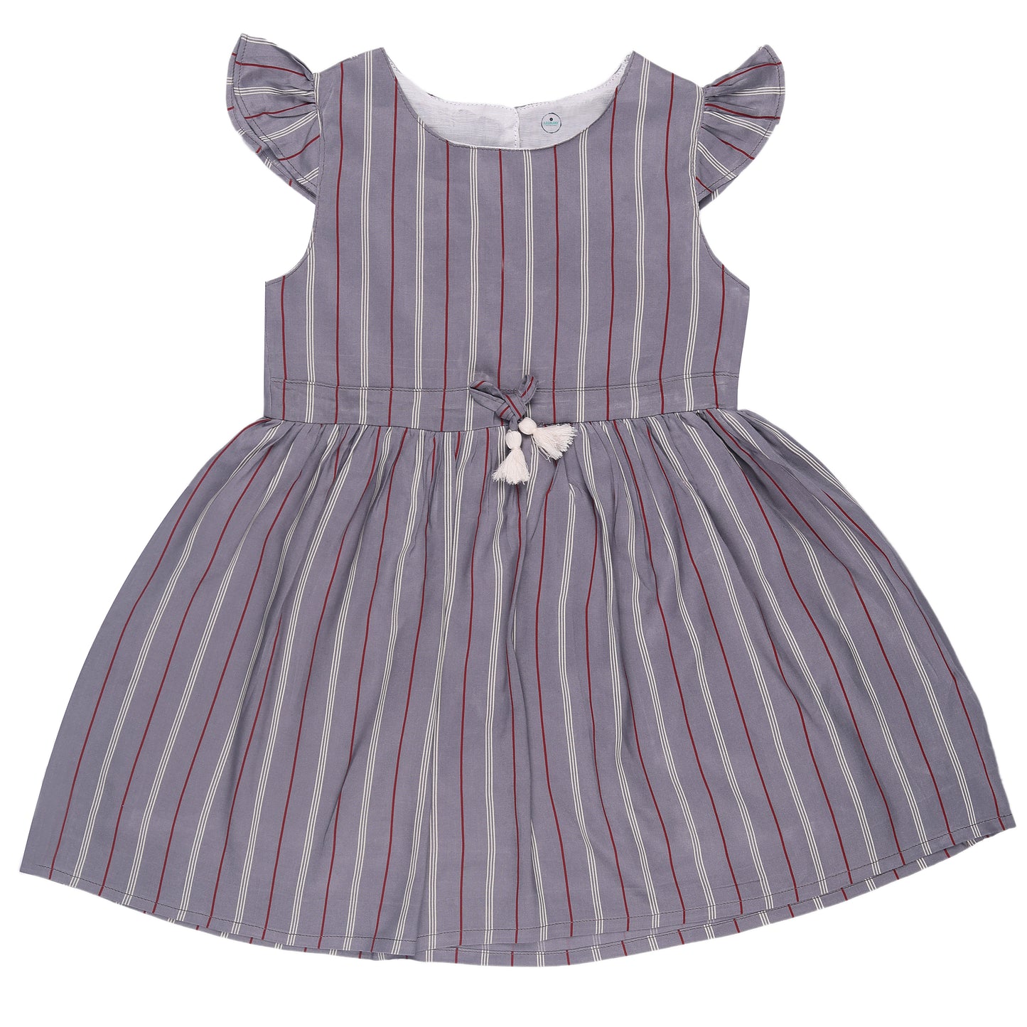 Grey Stripe Print Princess Dress with Fly Sleeve Vintage And Party Wear