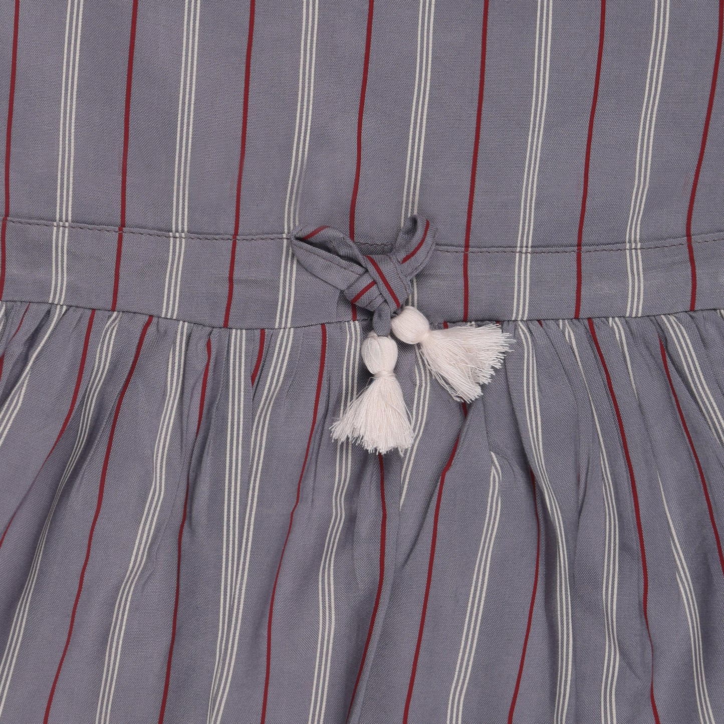 Grey Stripe Print Princess Dress with Fly Sleeve Vintage And Party Wear