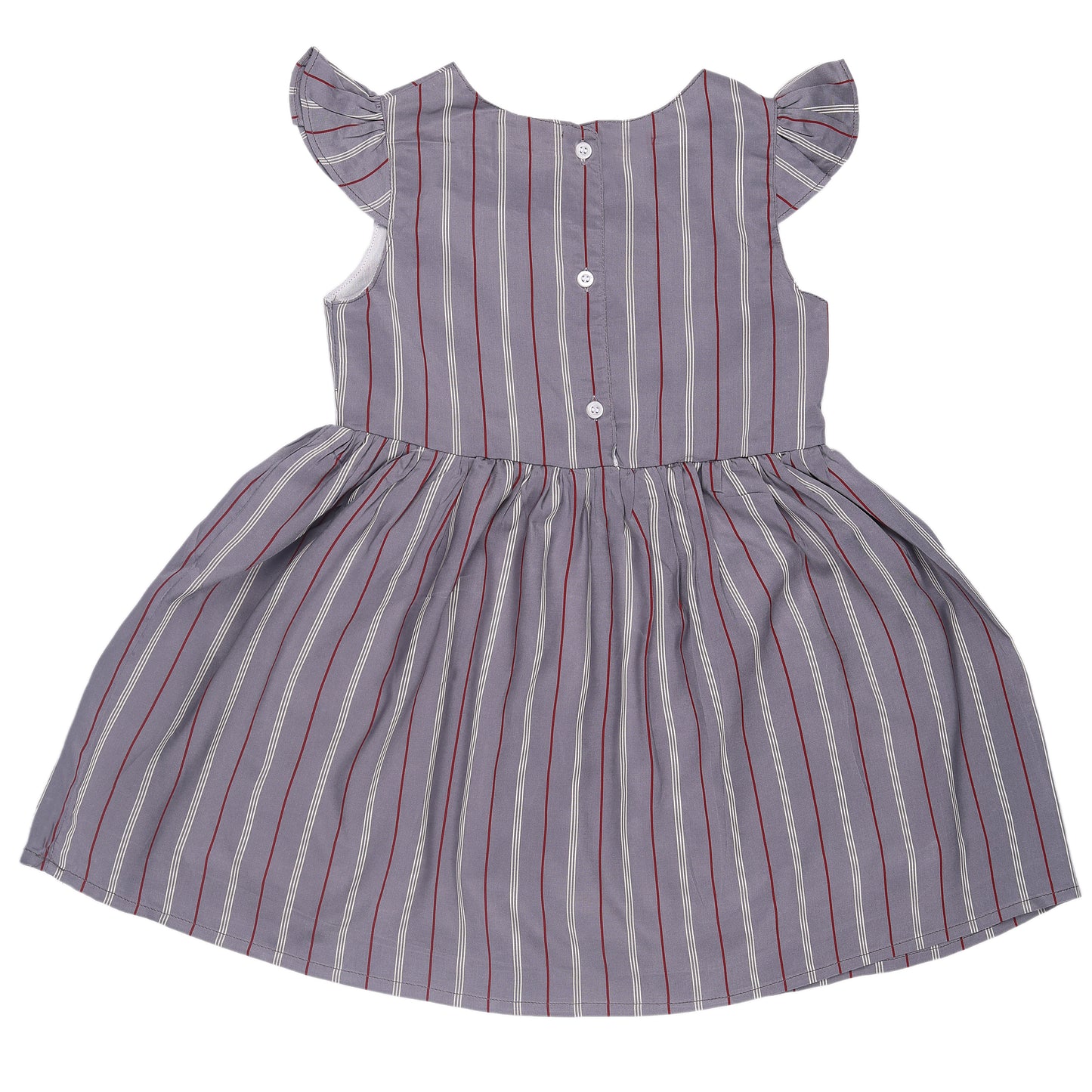 Grey Stripe Print Princess Dress with Fly Sleeve Vintage And Party Wear