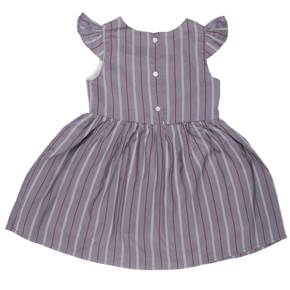 Grey Stripe Print Princess Dress with Fly Sleeve Vintage And Party Wear