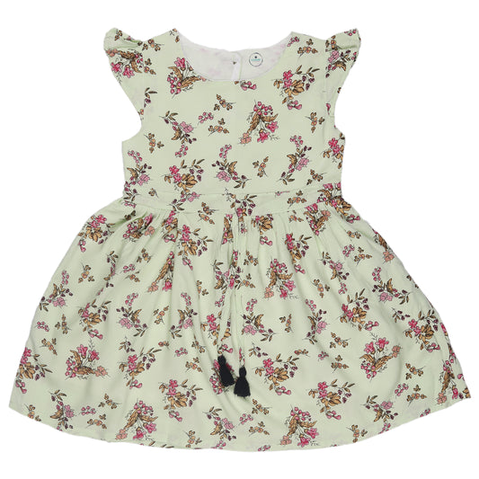 Floral Print Princess Dress with Fly Sleeve Vintage And Party Wear