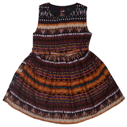 Abstract Print Princess Dress with Sleeveless Vintage Look And Party Wear