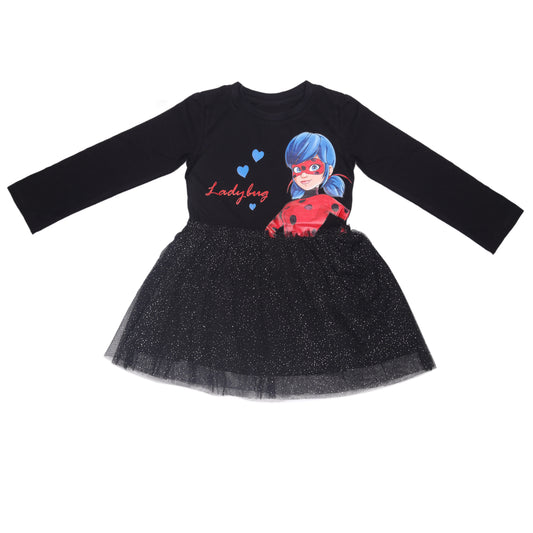 Miraculous Lady Bug Glitter Netted Girls Party And Outing Dress