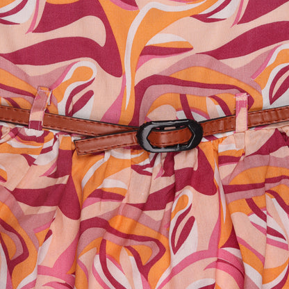 Abstract Print Princess Dress with Sleeveless Vintage Look And Party Wear