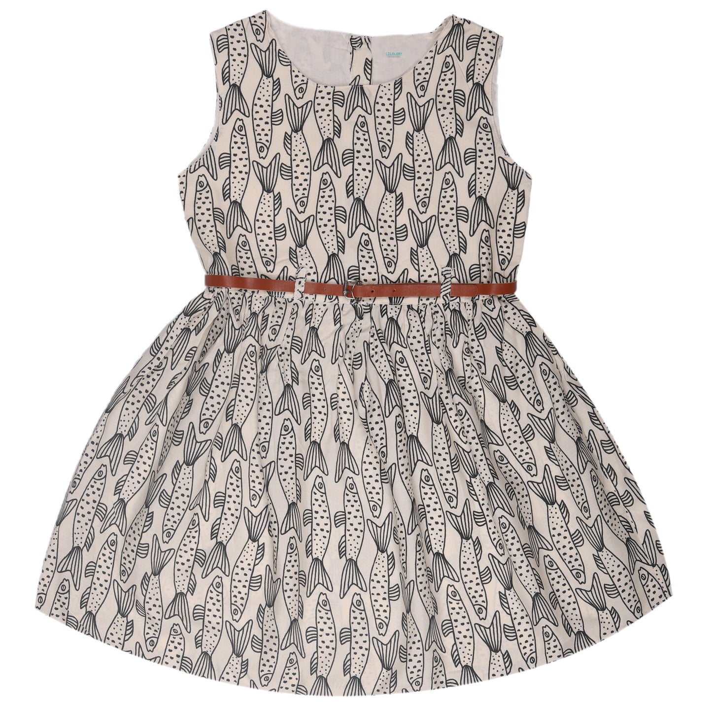 Fish Print Princess Dress with Sleeveless Vintage Look And Party Wear