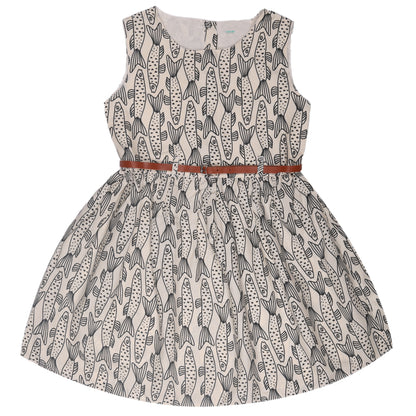 Fish Print Princess Dress with Sleeveless Vintage Look And Party Wear