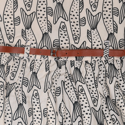 Fish Print Princess Dress with Sleeveless Vintage Look And Party Wear