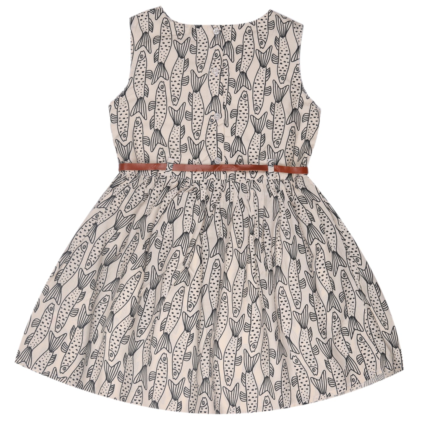 Fish Print Princess Dress with Sleeveless Vintage Look And Party Wear