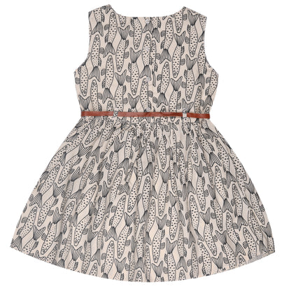 Fish Print Princess Dress with Sleeveless Vintage Look And Party Wear