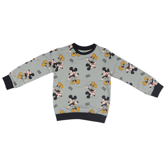 Mickey Mouse Printed Mint Green Knitted Outing Sweatshirt