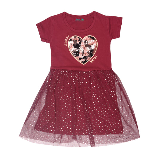 Sweet Heart Upper Sequin Bottom Net Flare Party Dress