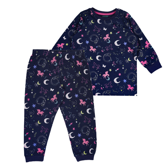 Unicorn Print Glow In Dark Night Suit Travelling Loungewear & Pyjama Set