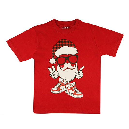 Christmas Vibes Boys Red Party T Shirt