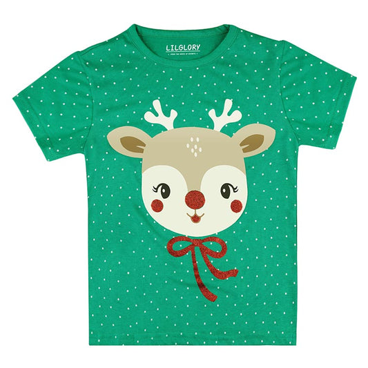 Christmas Vibes Girls Green Party T Shirt