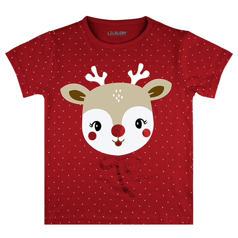 Christmas Vibes Girls Red Party T Shirt
