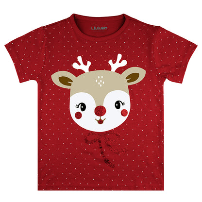 Christmas Vibes Girls Red Party T Shirt