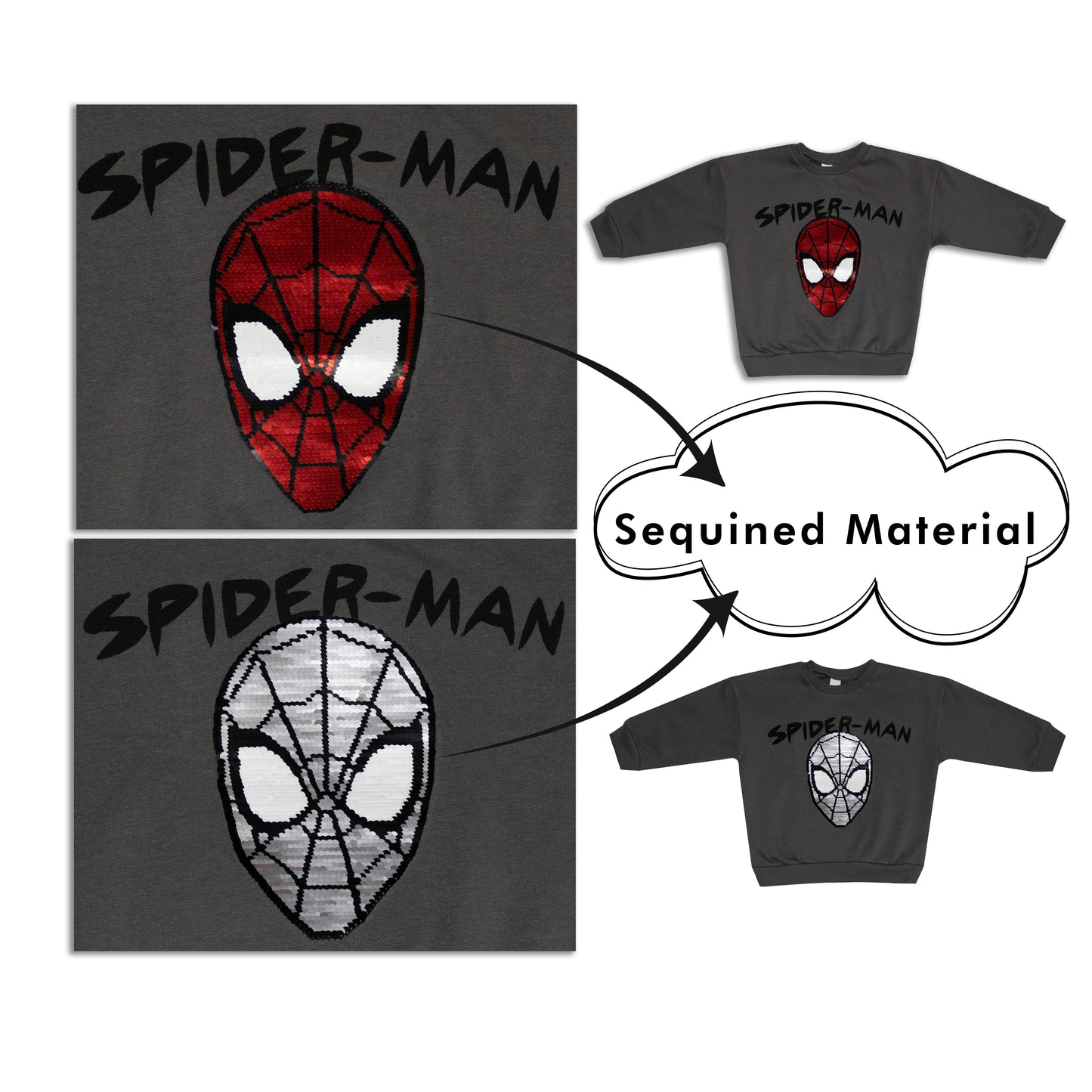 Marvel Spiderman Sequin All Season Oversize Drop Shoulder Sweatshirt