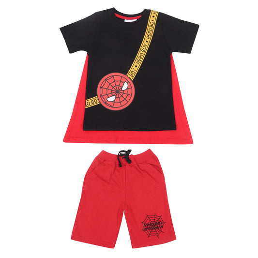 Marvel Spiderman Boys Shorty Set With Cape