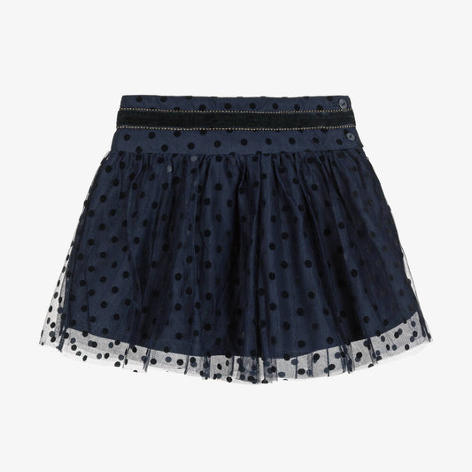 Girls Navy Blue Tulle Net Fleece Layered Skirt