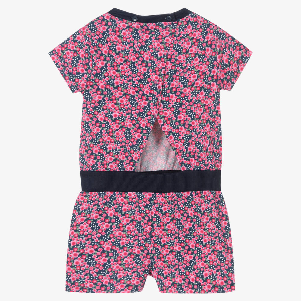 Girls Pink Cotton Floral Playsuit
