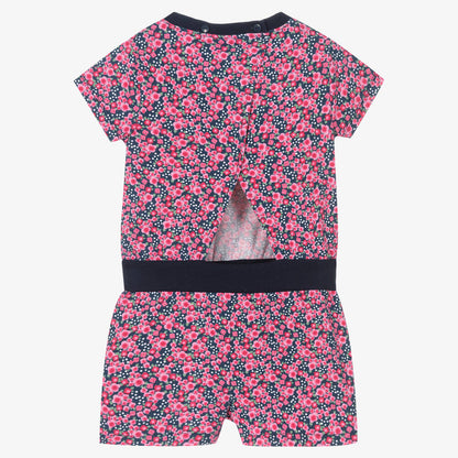 Girls Pink Cotton Floral Playsuit
