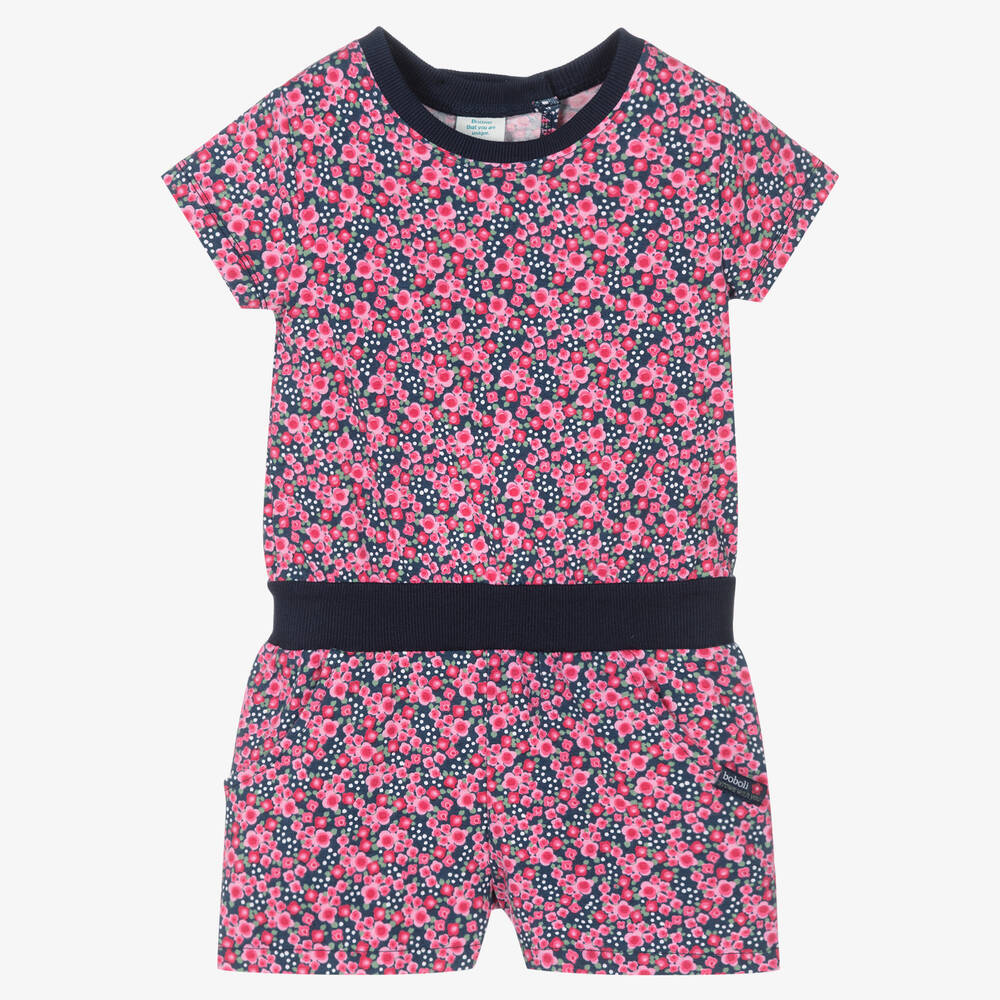 Girls Pink Cotton Floral Playsuit