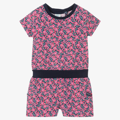 Girls Pink Cotton Floral Playsuit